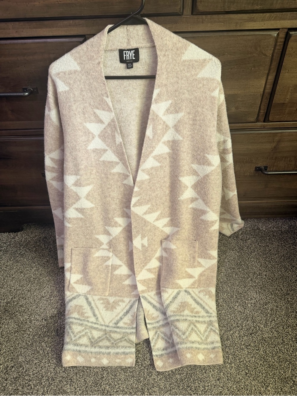 FRYE Cream and Taupe Aztec Open-Front Cardigan